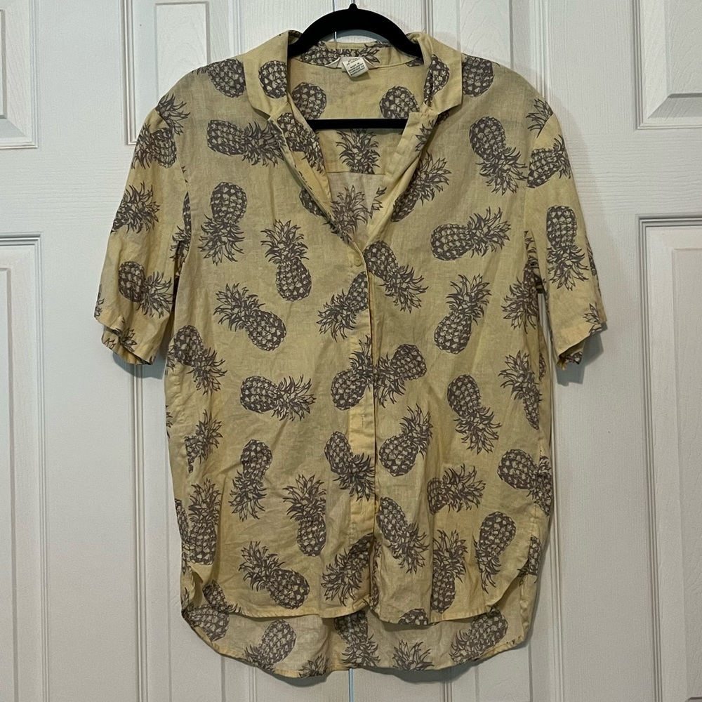 H&M Linen Button Up Shirt with Pineapple Design